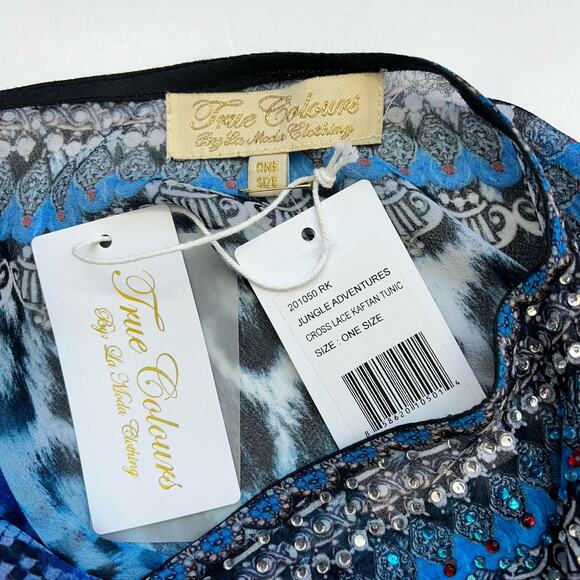 La Moda True Colours Jungle Adventures Cross Lace Kaftan Tunic Animal Print OS - Picture 7 of 9